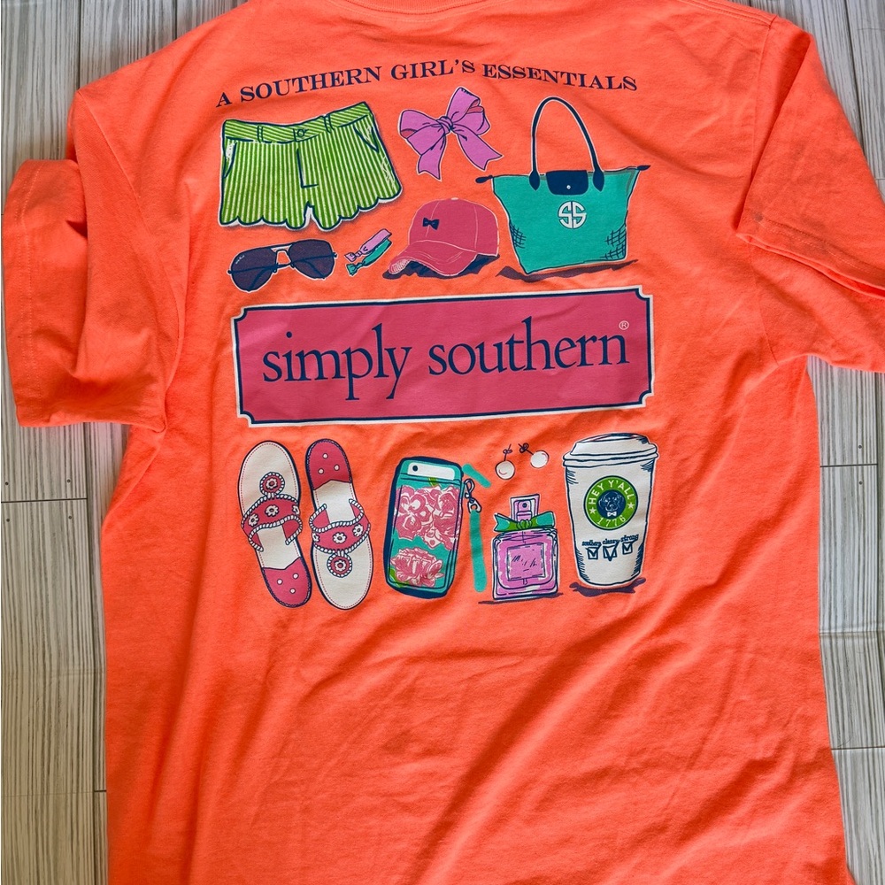 NWT Simply Southern Bright Coral Short Sleeve T with Southern Essentials graphic